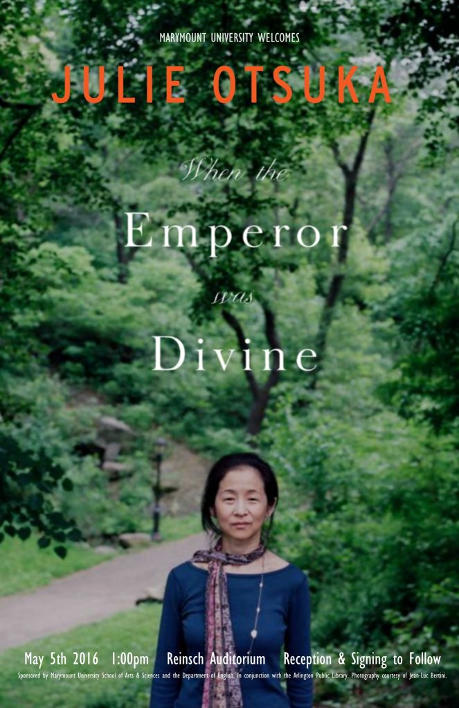 11x17 poster for campus event with author Julie Otsuka