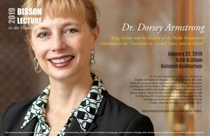 17x11 poster advertising the 2019 (winter) Bisson Lecture with Dorsey Armstrong