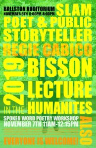 11x17 poster advertising 2019 Bisson Lecture with Regie Cabico