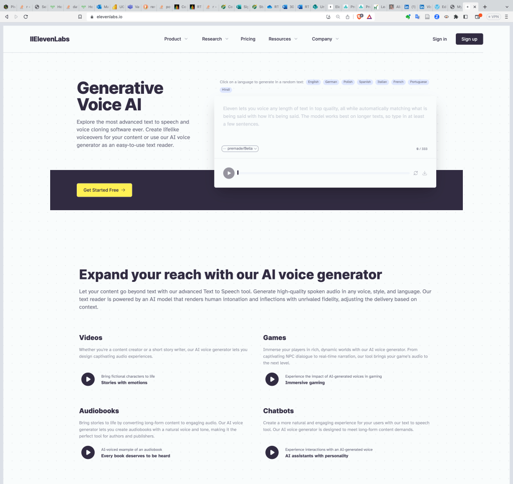 screenshot of the elevenlabs.io homepage